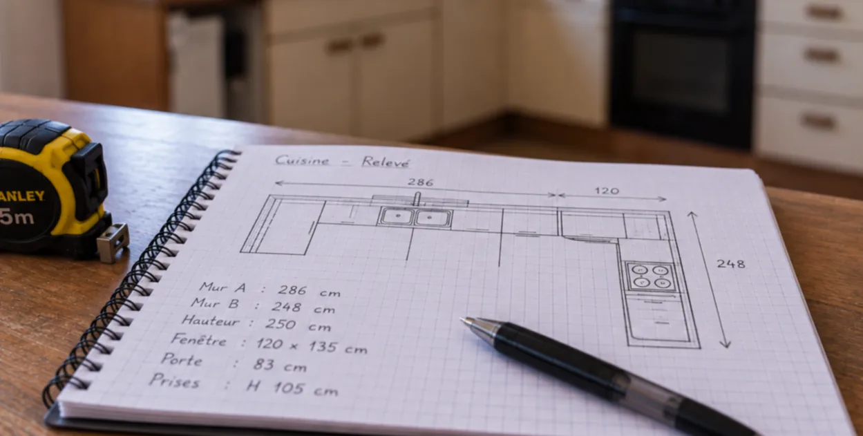 Relevé de cotes dans une cuisine avant travaux